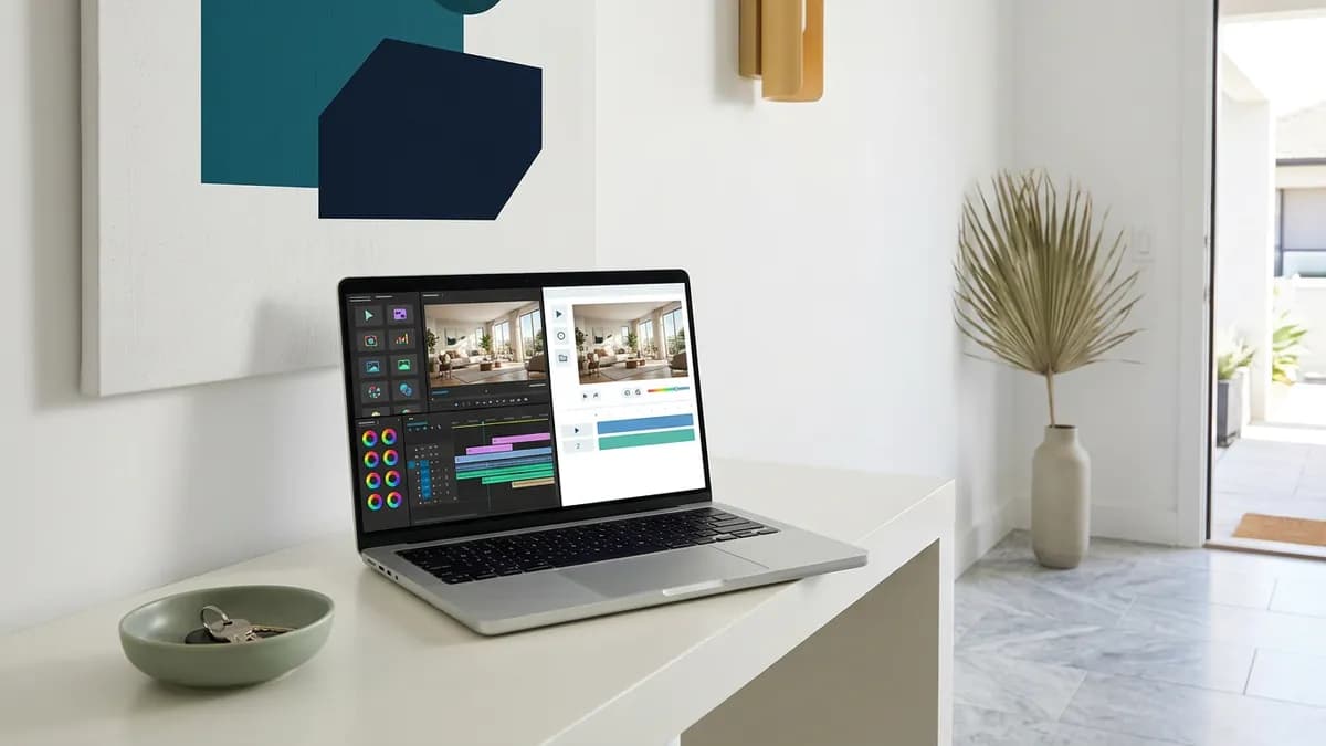 A laptop comparing desktop editing software with a simple web editor